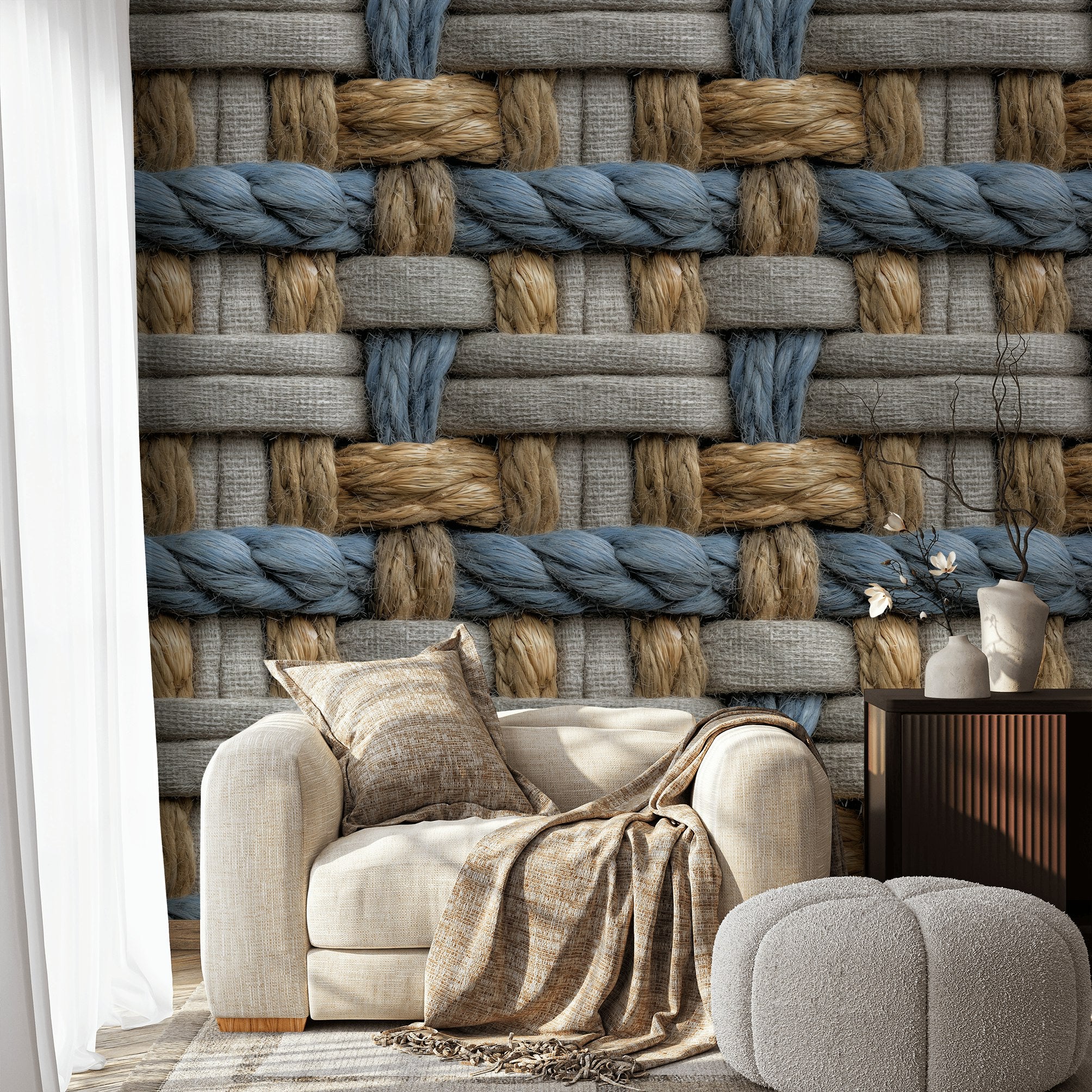 Woven Texture Wallpaper Rope Geometric Decorative Mural