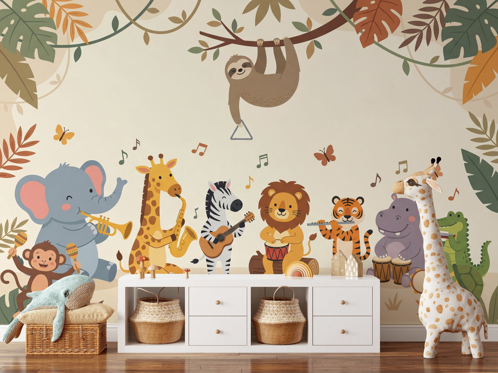 Jungle Animals Wallpaper Music Cartoon Wall Mural