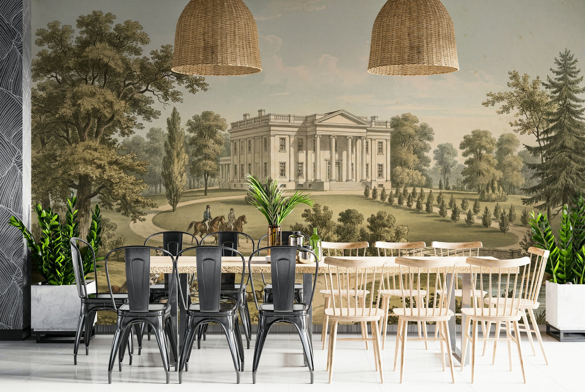 Vintage Landscape Wallpaper Neoclassical Mansion Wall Mural