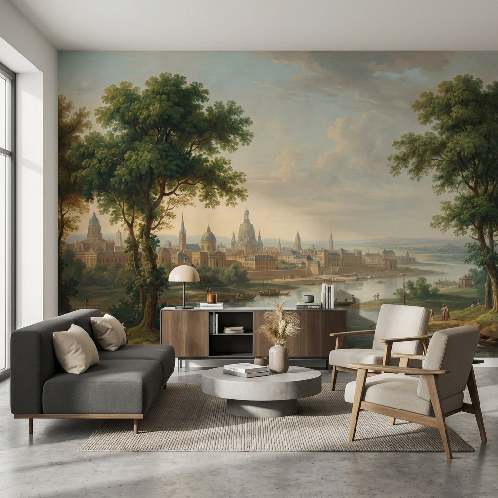 Cityscape Wallpaper Vintage River Wall Mural
