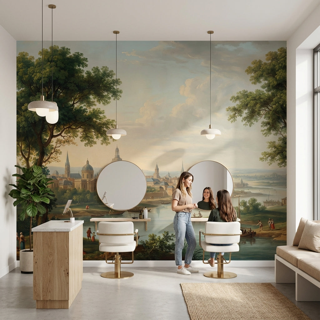 Cityscape Wallpaper Vintage River Wall Mural