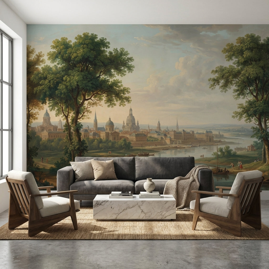 Cityscape Wallpaper Vintage River Wall Mural