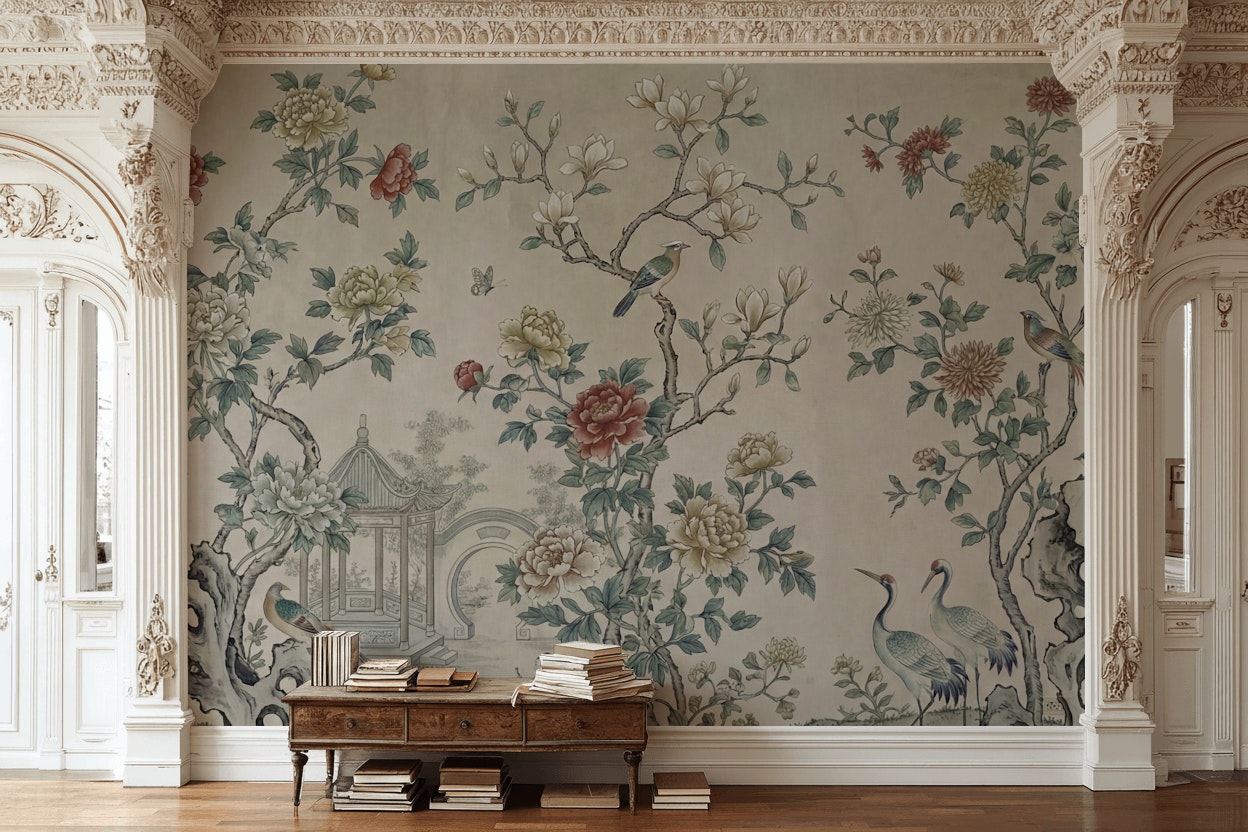 Floral Wallpaper Birds Traditional Removable Wall Decor