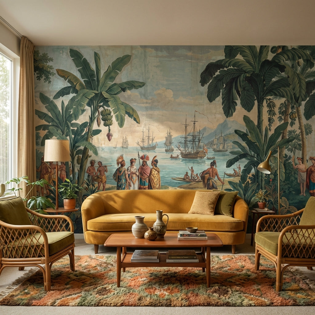 Cloudy Sky Wallpaper Vintage Mountain Wall Mural