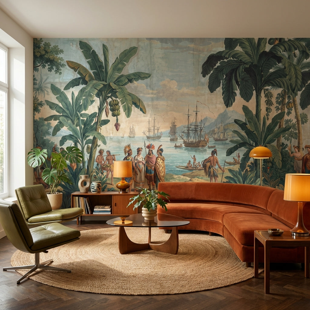 Cloudy Sky Wallpaper Vintage Mountain Wall Mural