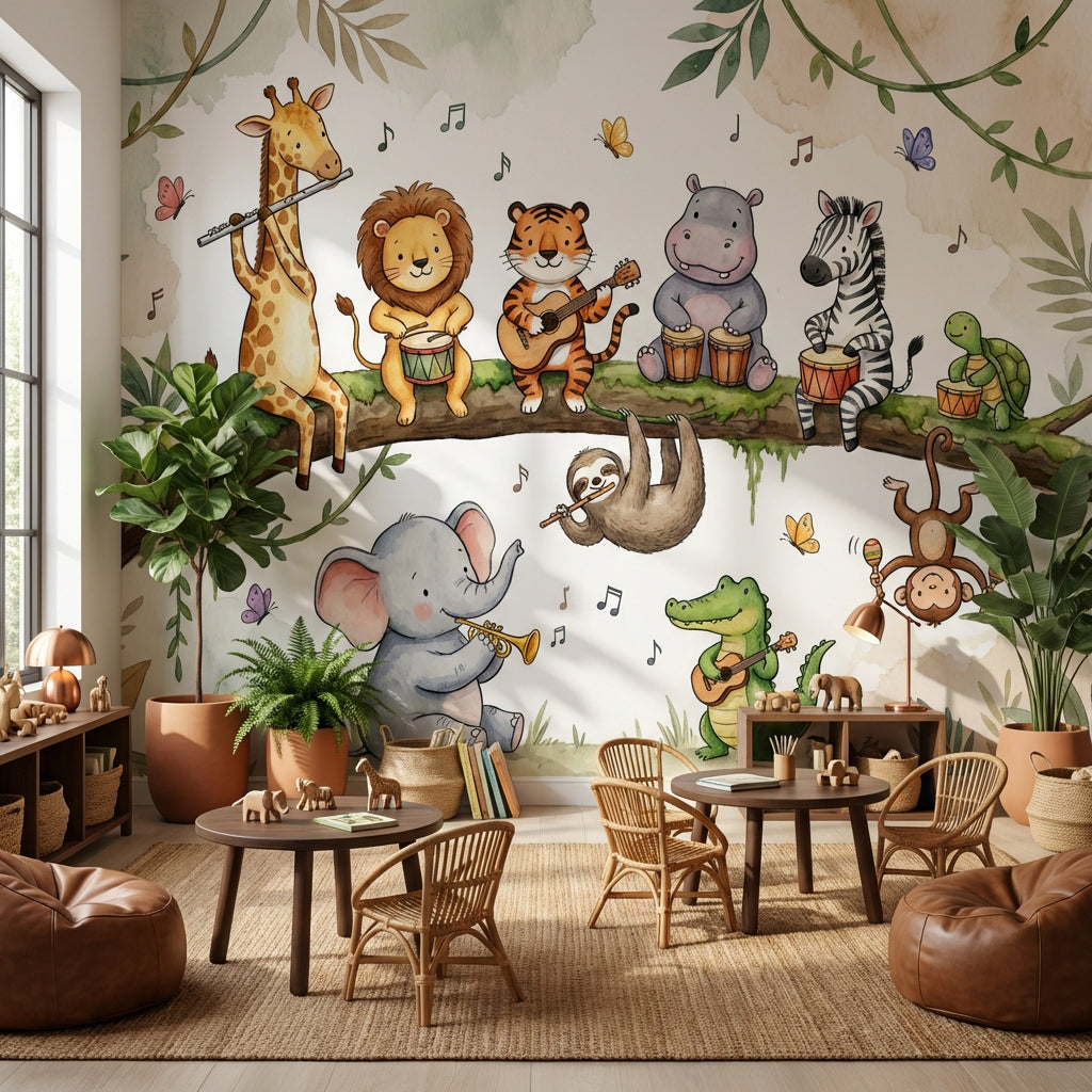 Animals Wallpaper Jungle Music Removable Wall Decor