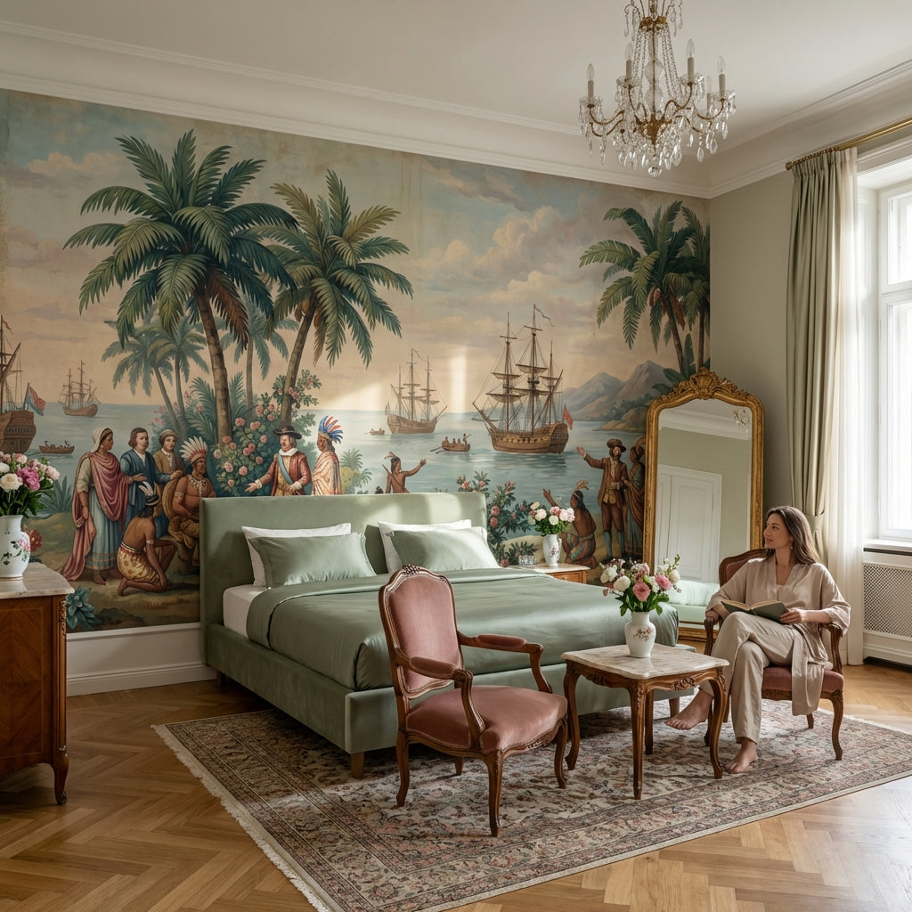 Historical Exploration Wallpaper Tropical Ships Wall Mural