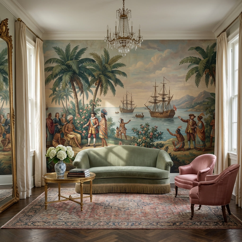 Historical Exploration Wallpaper Tropical Ships Wall Mural