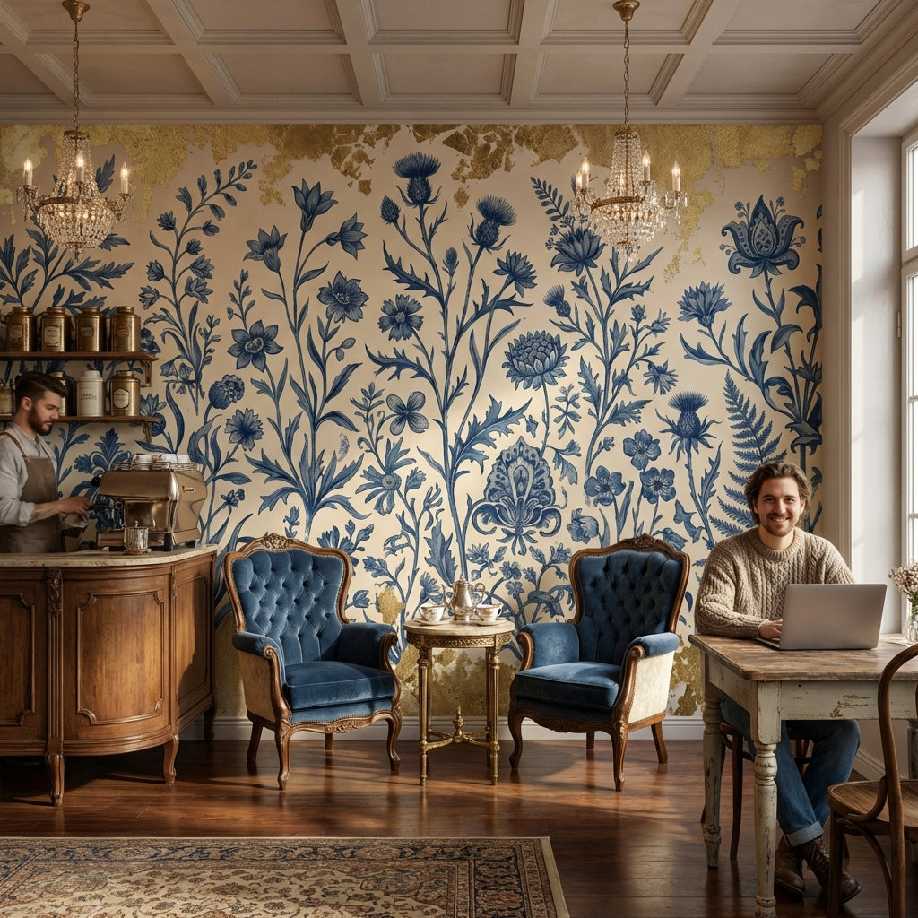 Floral Wallpaper Vintage Golden Look Accents Wall Mural