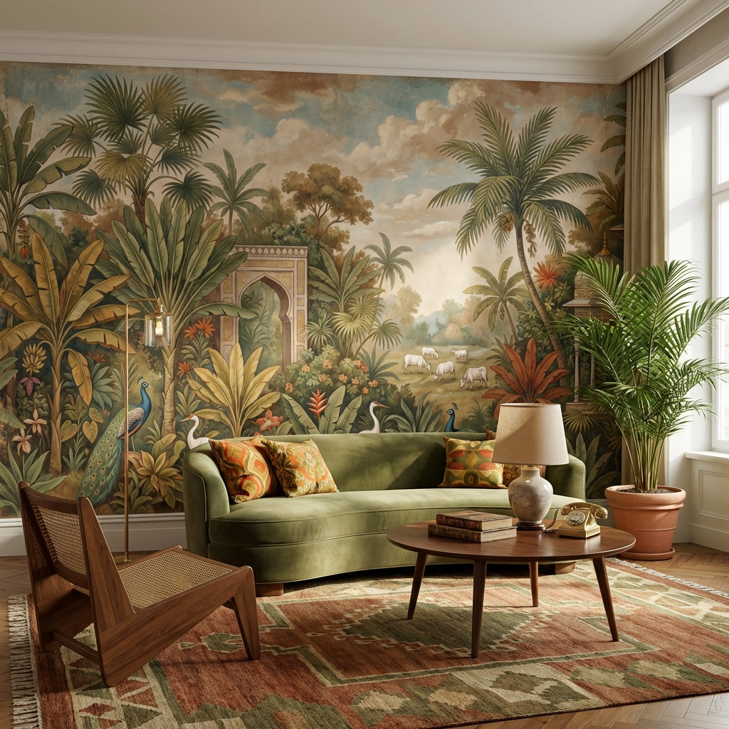 Tropical Landscape Wallpaper Exotic Peacocks Wall Mural
