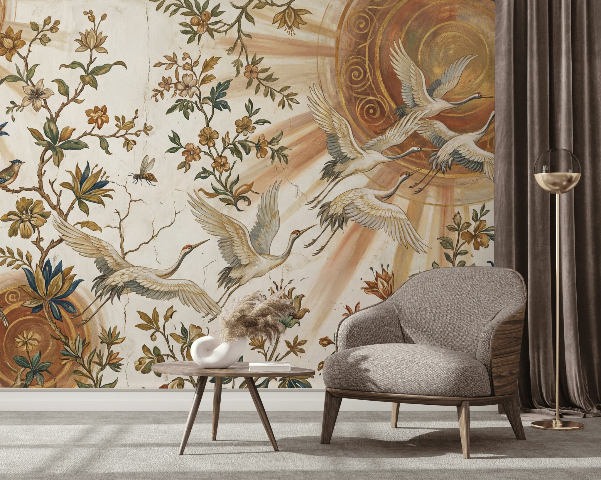 Vintage Birds Wallpaper Floral Nature Wall Mural