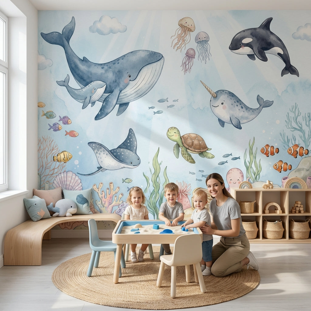 Underwater Wallpaper Marine Life Whimsical Wall Decor