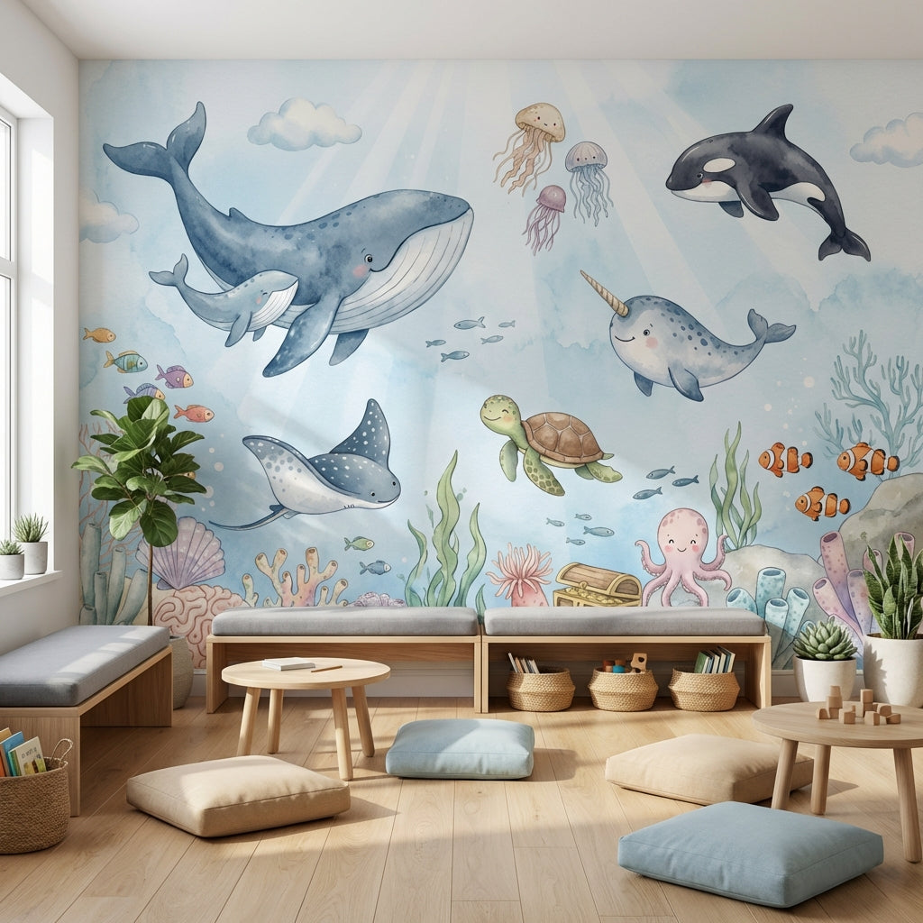 Underwater Wallpaper Marine Life Whimsical Wall Decor