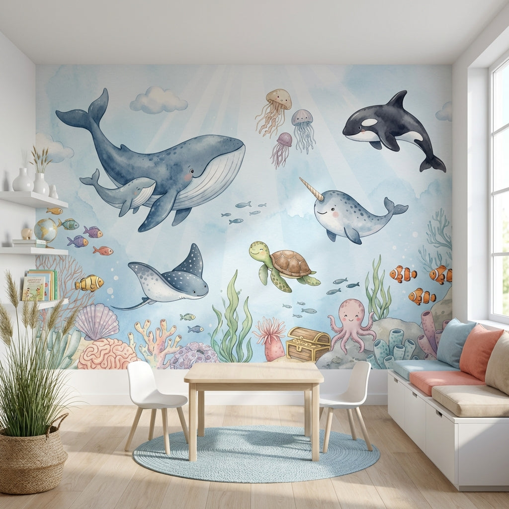 Underwater Wallpaper Marine Life Whimsical Wall Decor