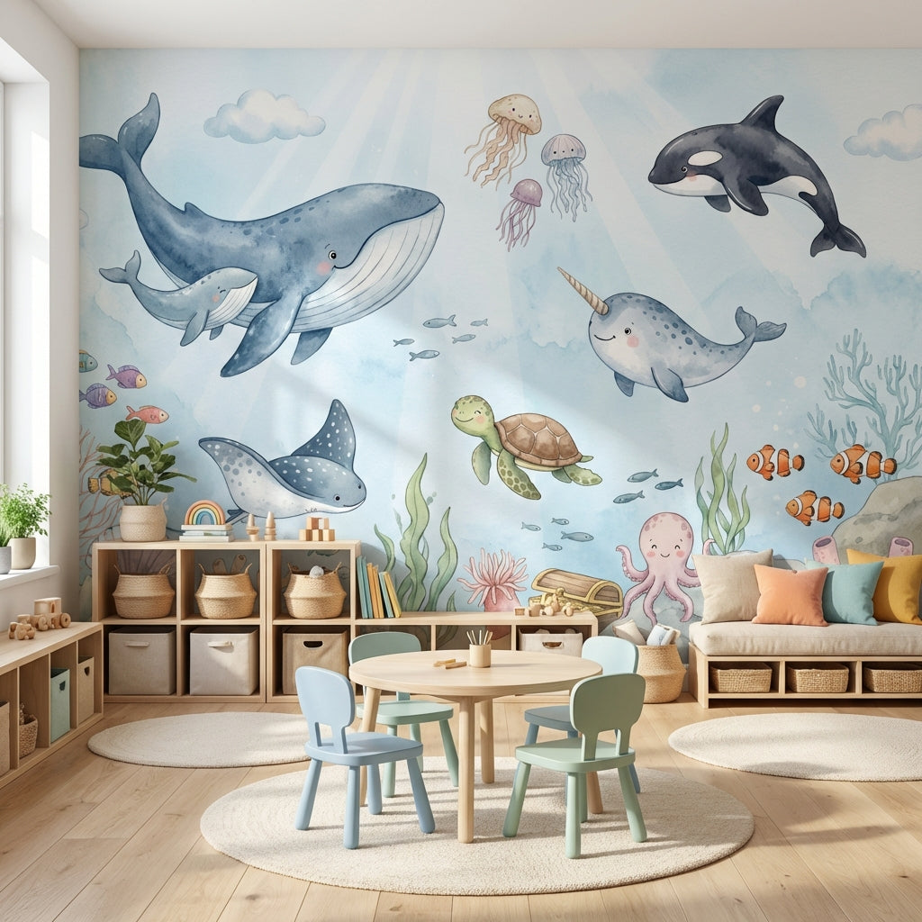 Underwater Wallpaper Marine Life Whimsical Wall Decor