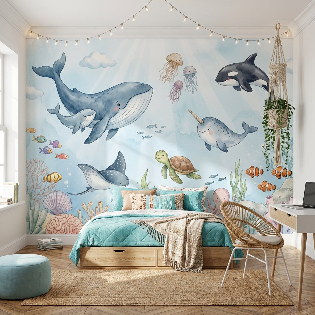 Underwater Wallpaper Marine Life Whimsical Wall Decor