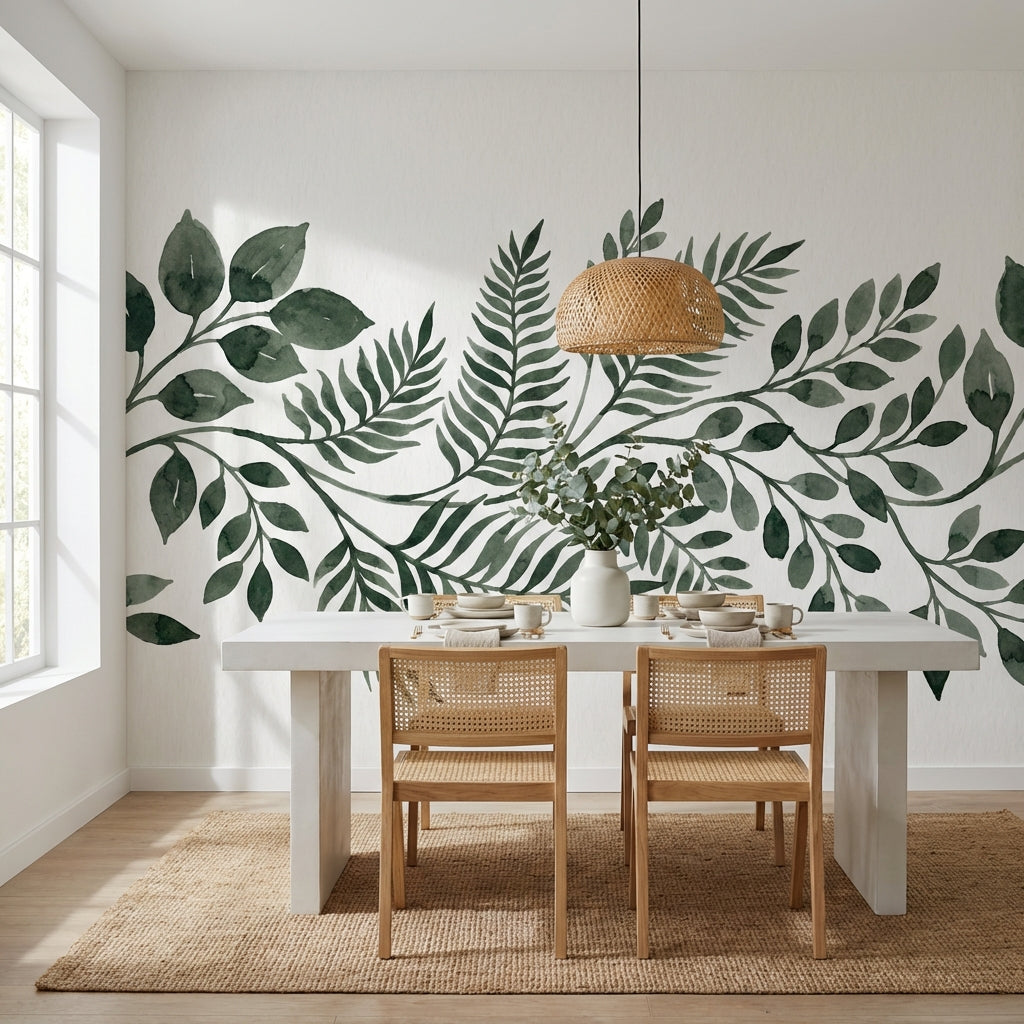 Leaves Wallpaper Green Watercolor Removable Wall Decor