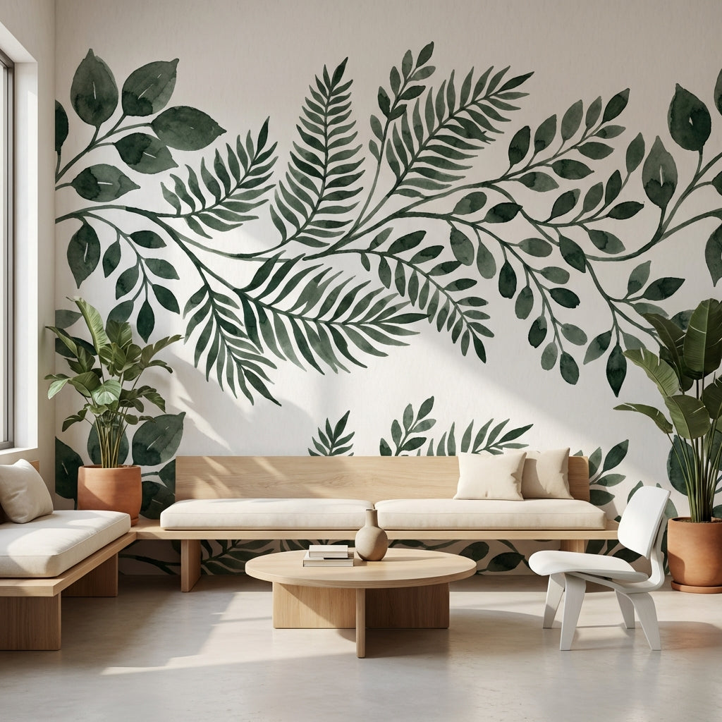 Leaves Wallpaper Green Watercolor Removable Wall Decor