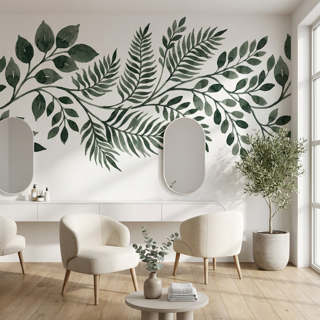 Leaves Wallpaper Green Watercolor Removable Wall Decor