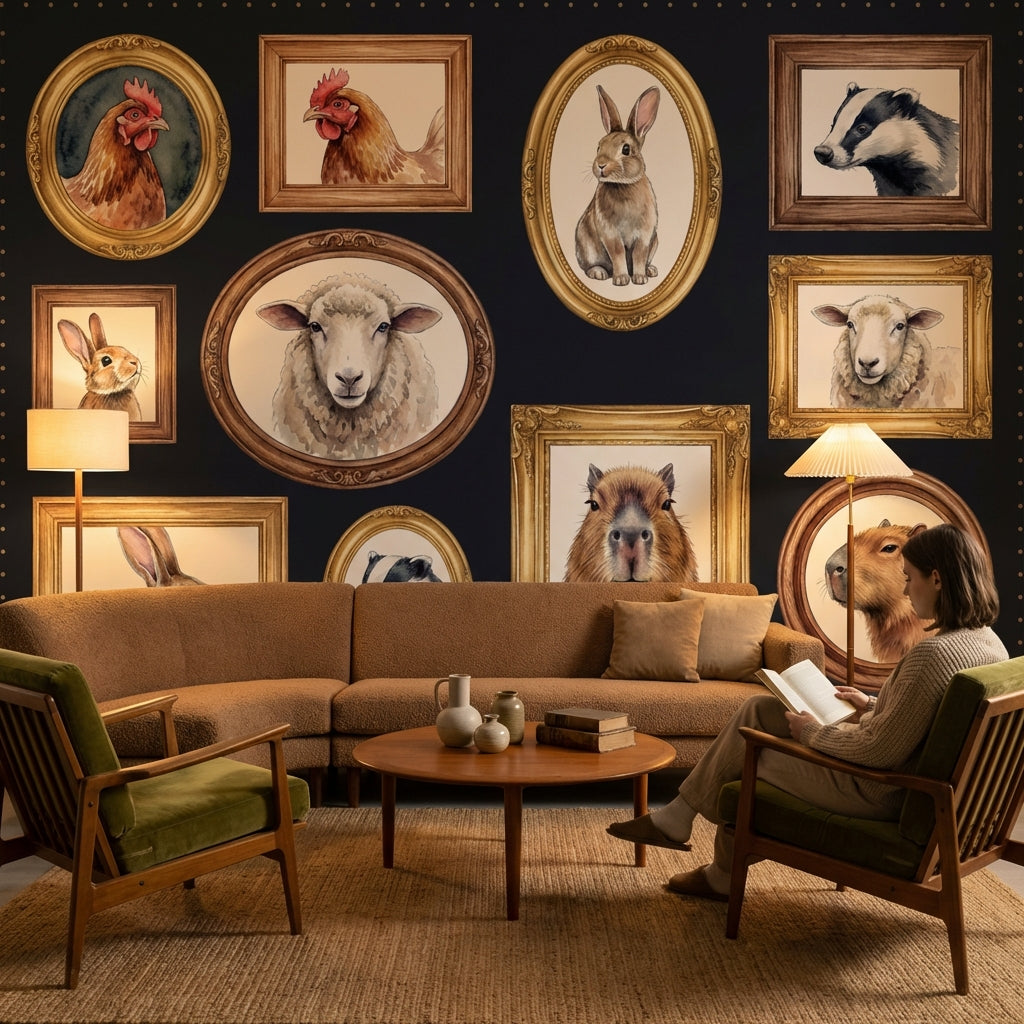 Animal Portraits Wallpaper Framed Art Dark Background Wall Mural