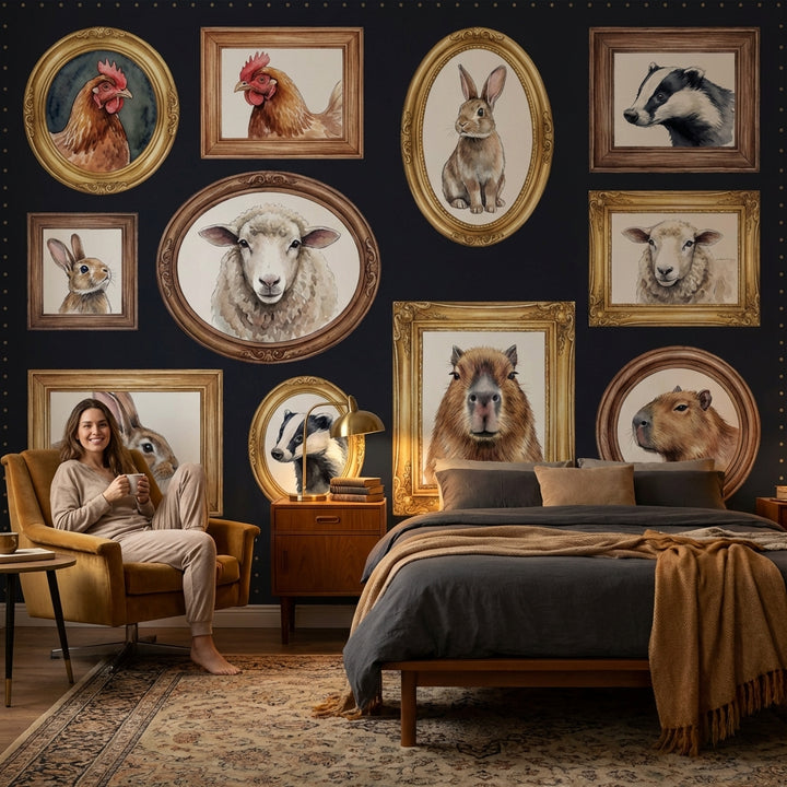 Animal Portraits Wallpaper Framed Art Dark Background Wall Mural