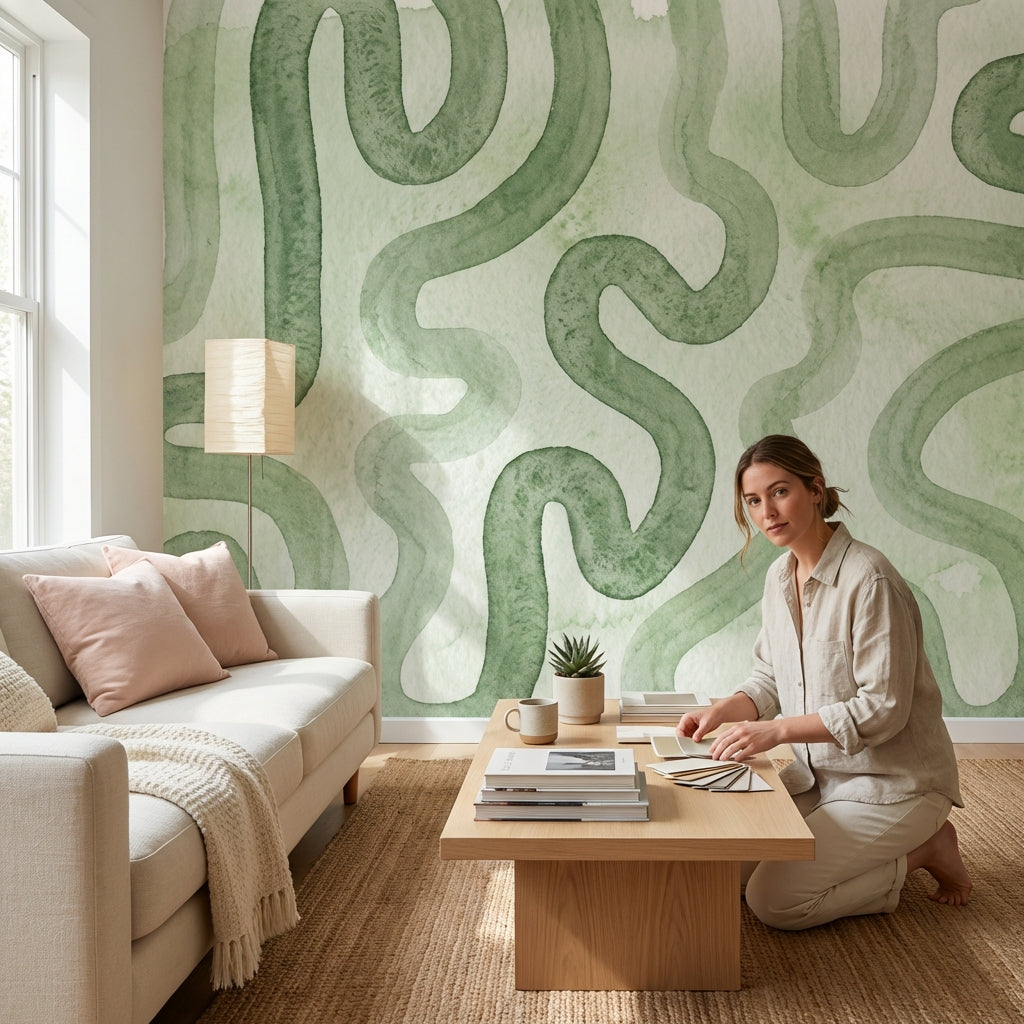 Abstract Pattern Wallpaper Shades Green Wall Decor