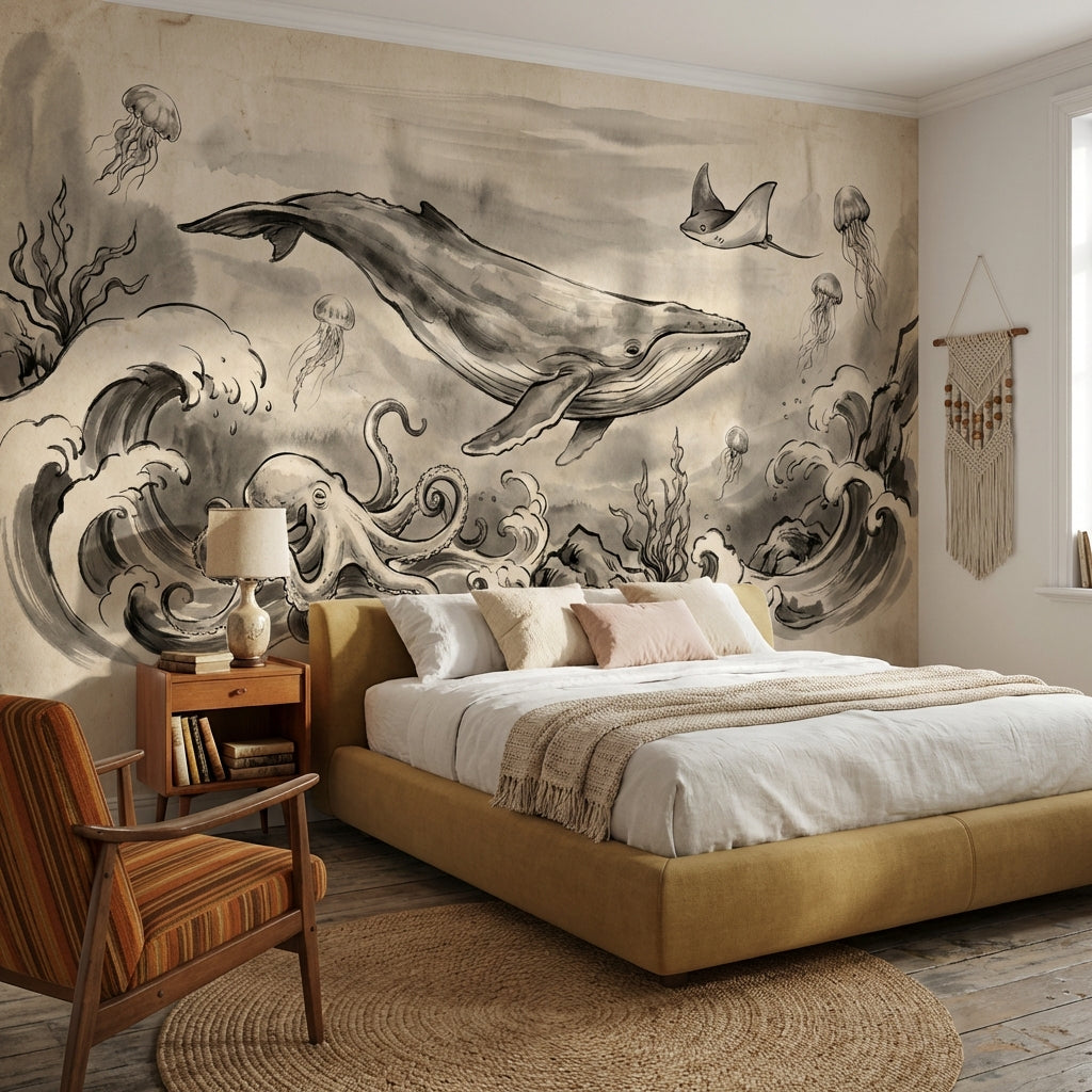 Underwater Wallpaper Whale Vintage Wall Mural