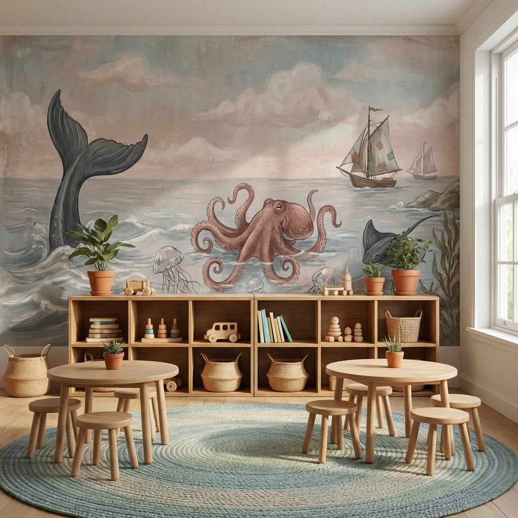 Nautical Wallpaper Whimsical Marine Life Wall Decor