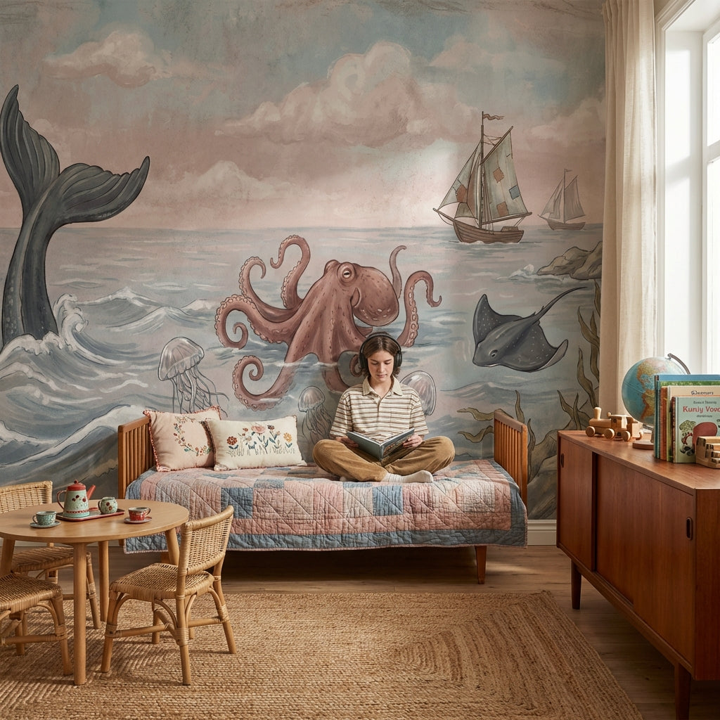 Nautical Wallpaper Whimsical Marine Life Wall Decor