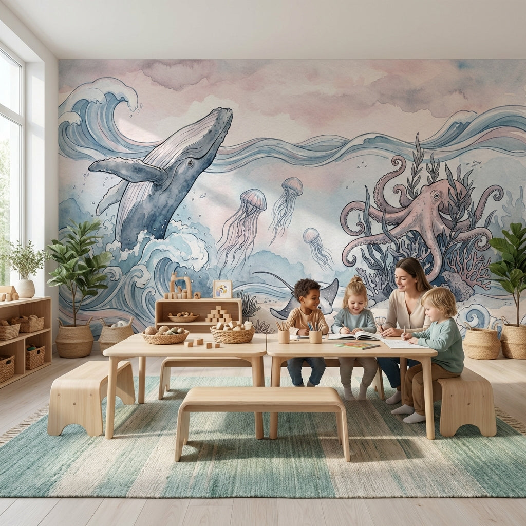 Underwater Wallpaper Whale Octopus Wall Mural