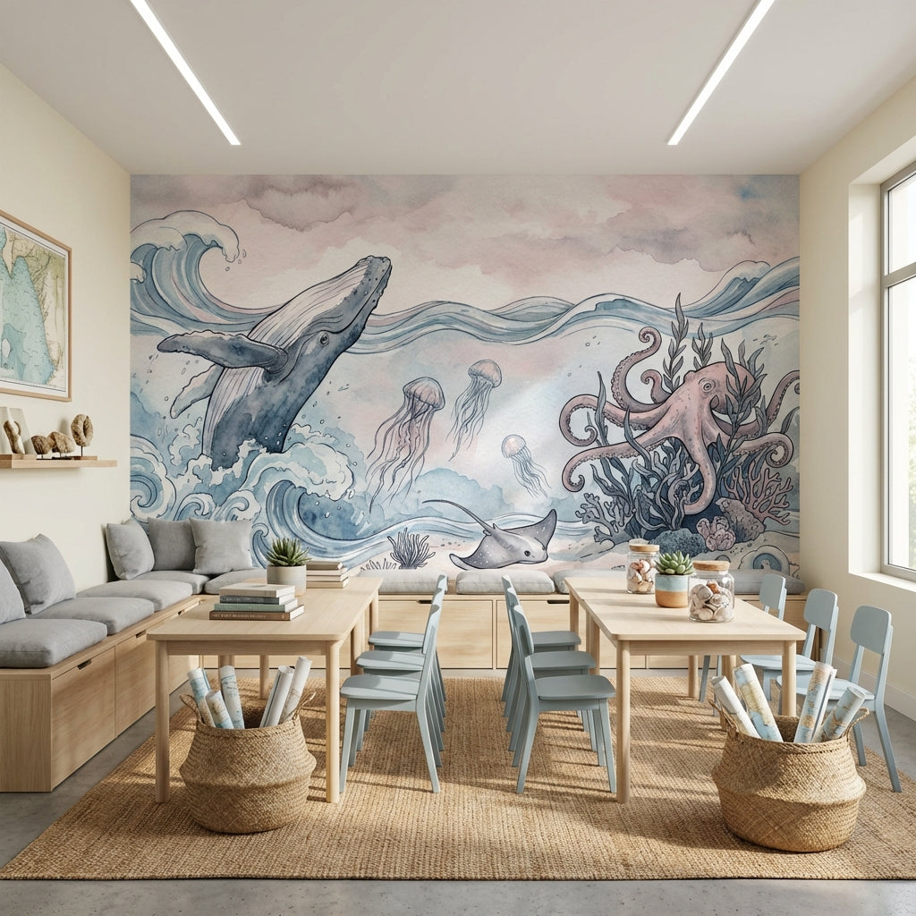 Underwater Wallpaper Whale Octopus Wall Mural