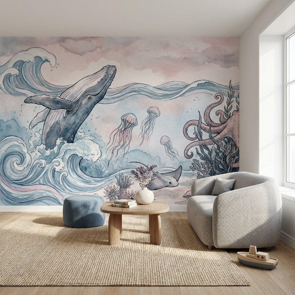 Underwater Wallpaper Whale Octopus Wall Mural