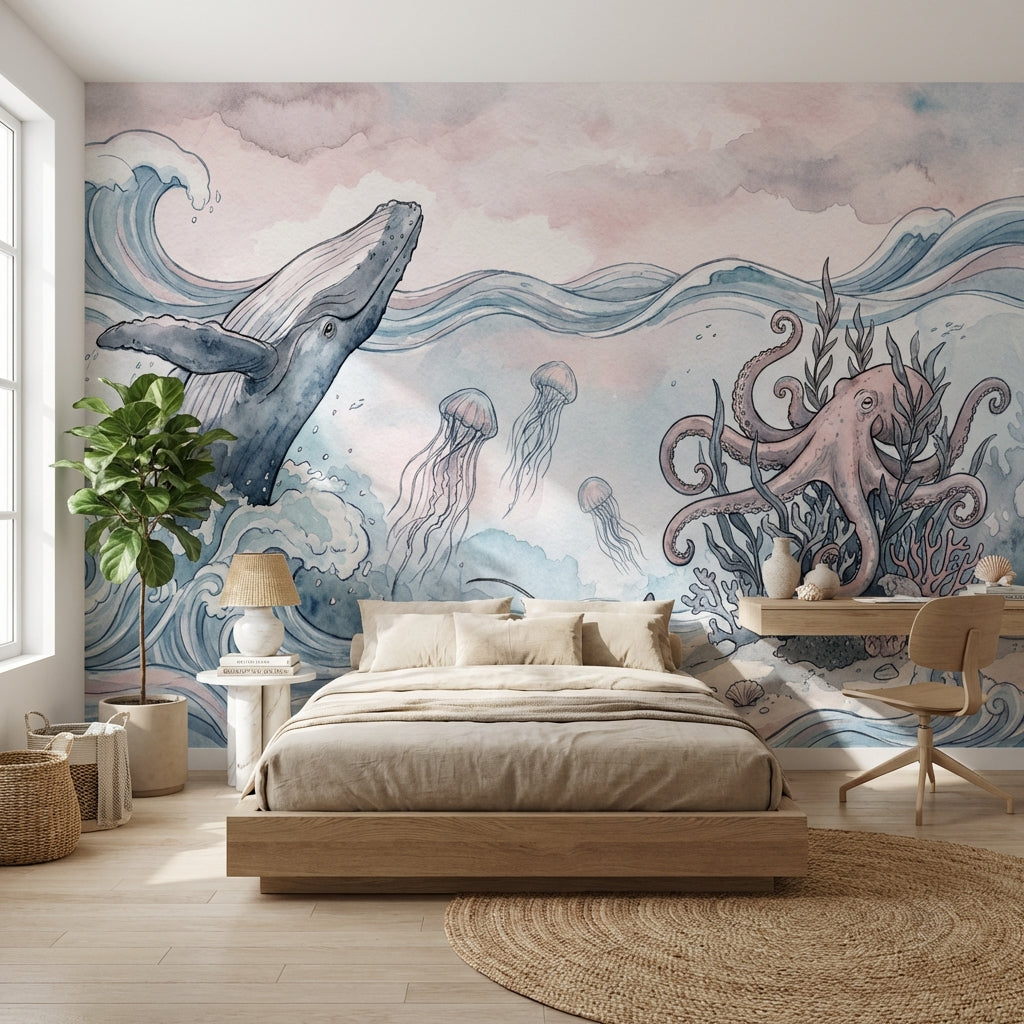Underwater Wallpaper Whale Octopus Wall Mural