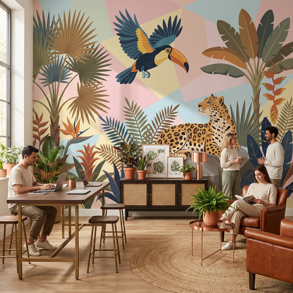 Tropical Jungle Wallpaper Toucan Leopard Wall Mural