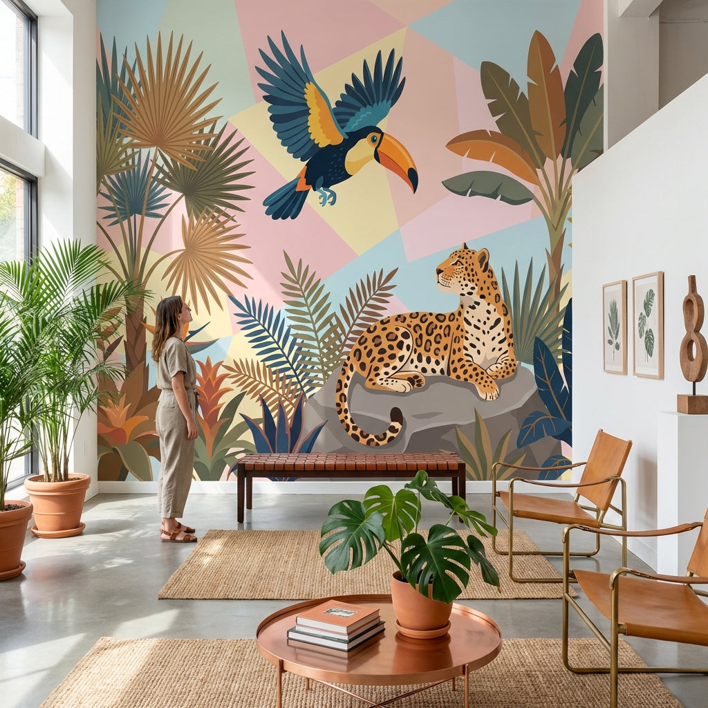 Tropical Jungle Wallpaper Toucan Leopard Wall Mural