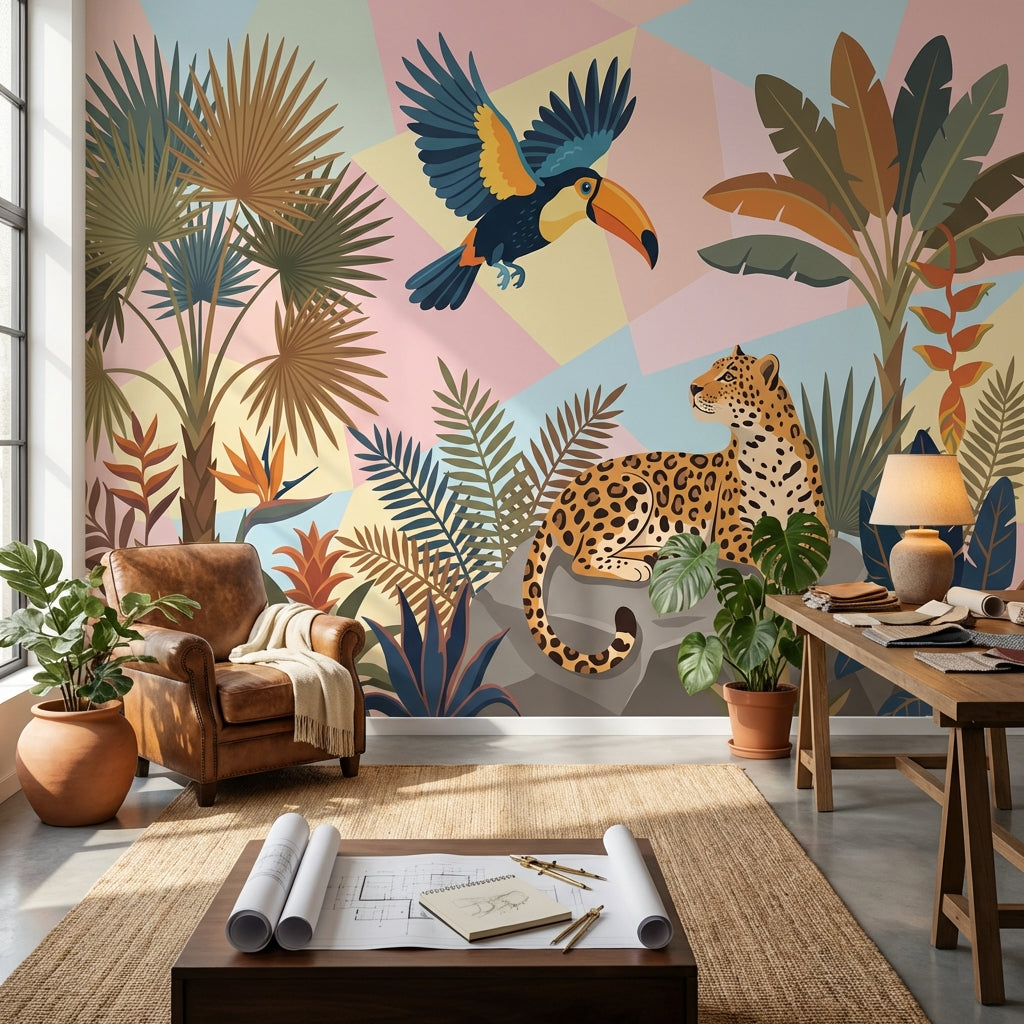 Tropical Jungle Wallpaper Toucan Leopard Wall Mural