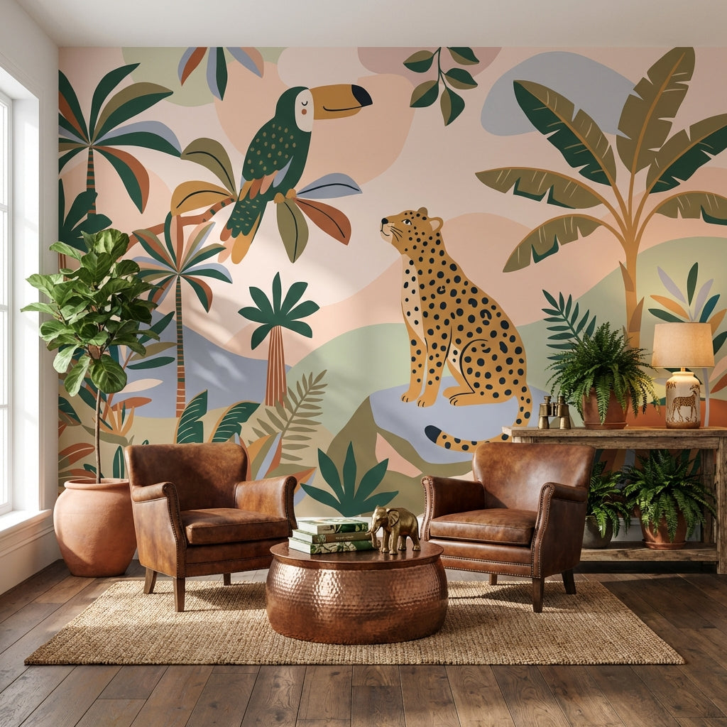 Tropical Jungle Wallpaper Toucan Leopard Wall Mural