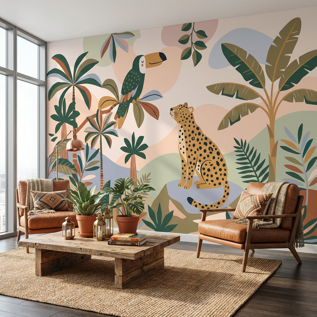 Tropical Jungle Wallpaper Toucan Leopard Wall Mural