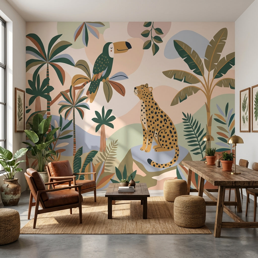 Tropical Jungle Wallpaper Toucan Leopard Wall Mural