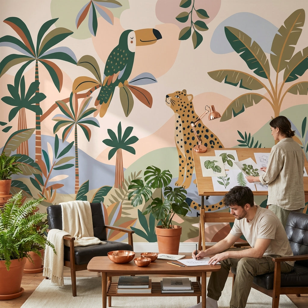 Tropical Jungle Wallpaper Toucan Leopard Wall Mural