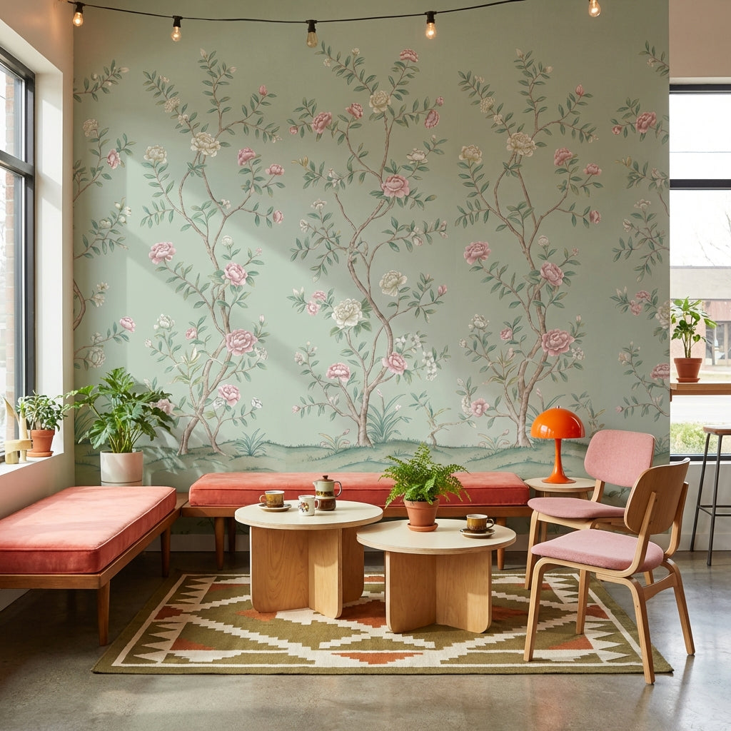 Floral Wallpaper Vintage Green Wall Mural