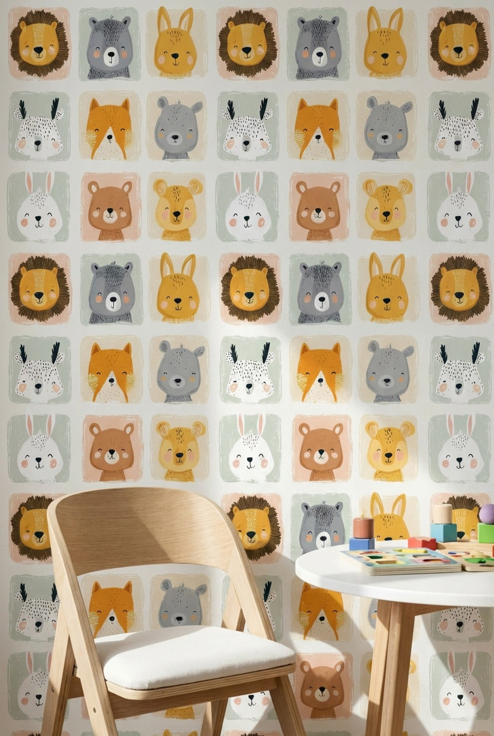 Cartoon Animals Wallpaper Playful Removable Pastel Wall Art