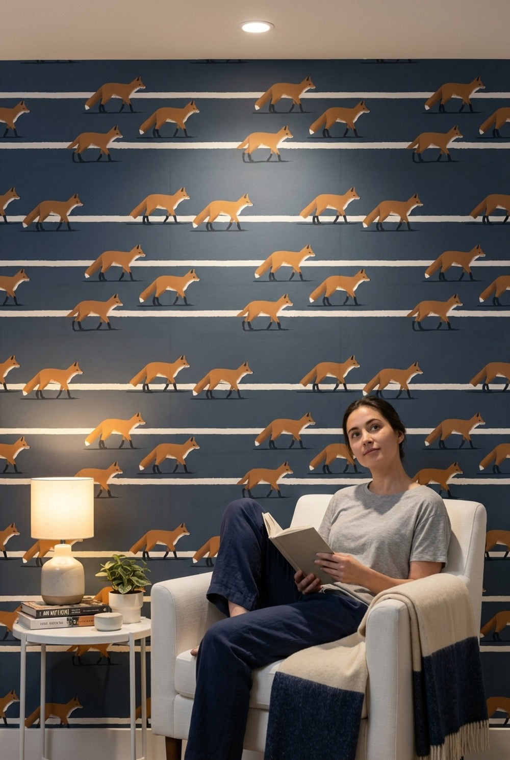 Fox Pattern Wallpaper Animal Print Removable Modern Wall Art