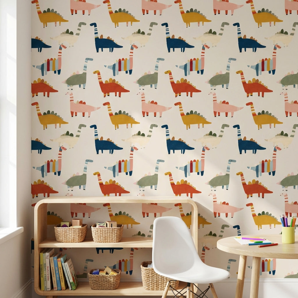Dinosaurs Wallpaper Cartoon Whimsical Wall Decor