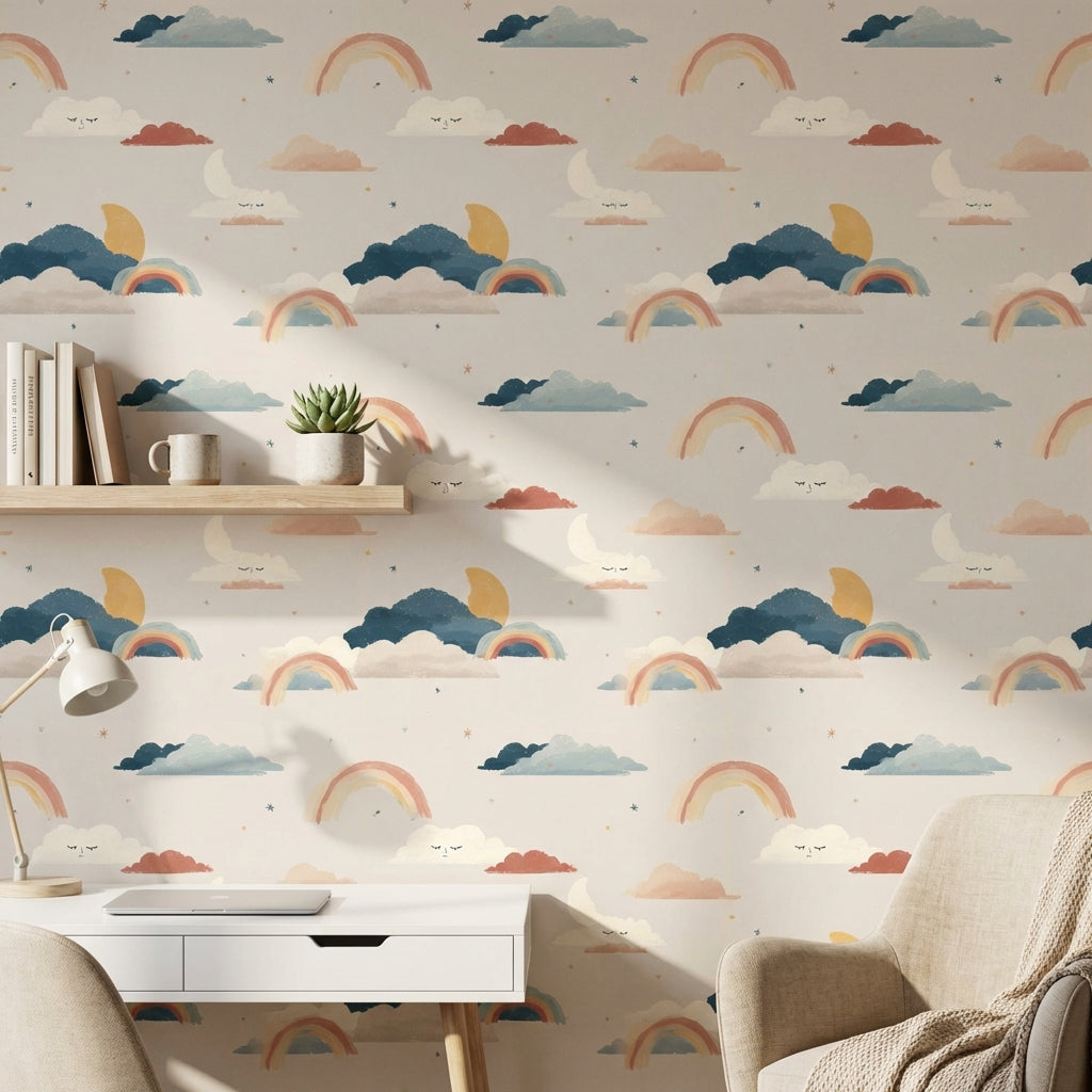 Clouds Wallpaper Whimsical Removable Rainbow Wall Art
