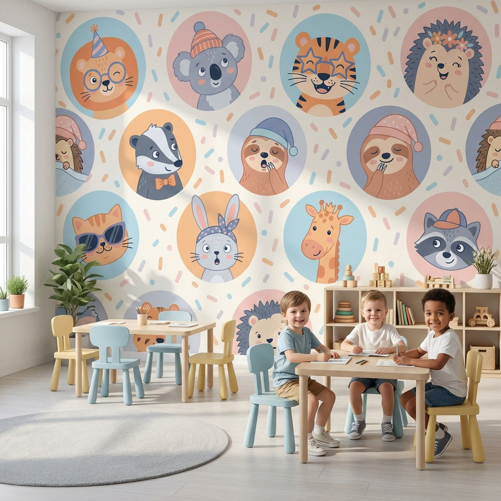 Cartoon Animals Wallpaper Playful Whimsical Wall Decor