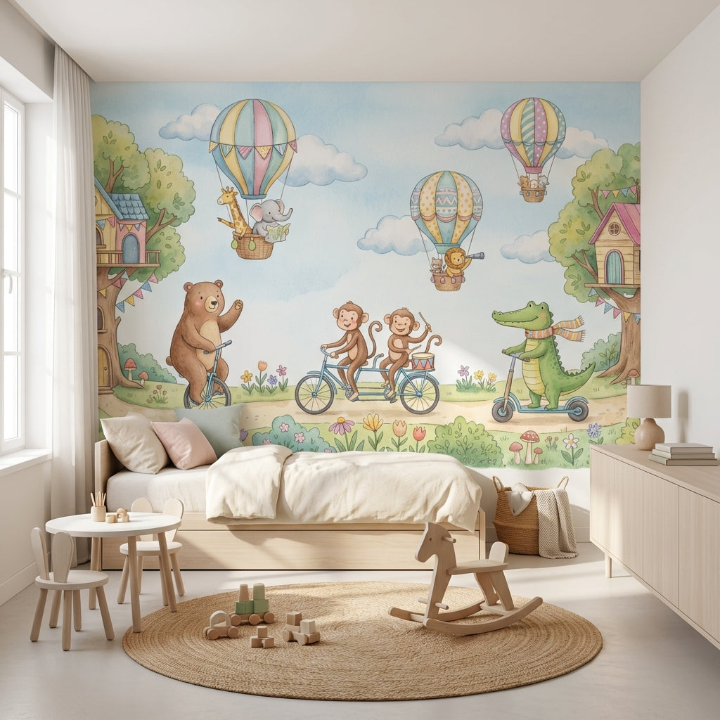 Whimsical Wallpaper Animals Treehouse Wall Mural
