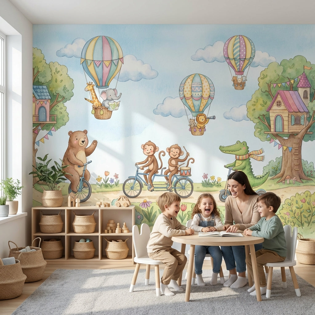 Whimsical Wallpaper Animals Treehouse Wall Mural