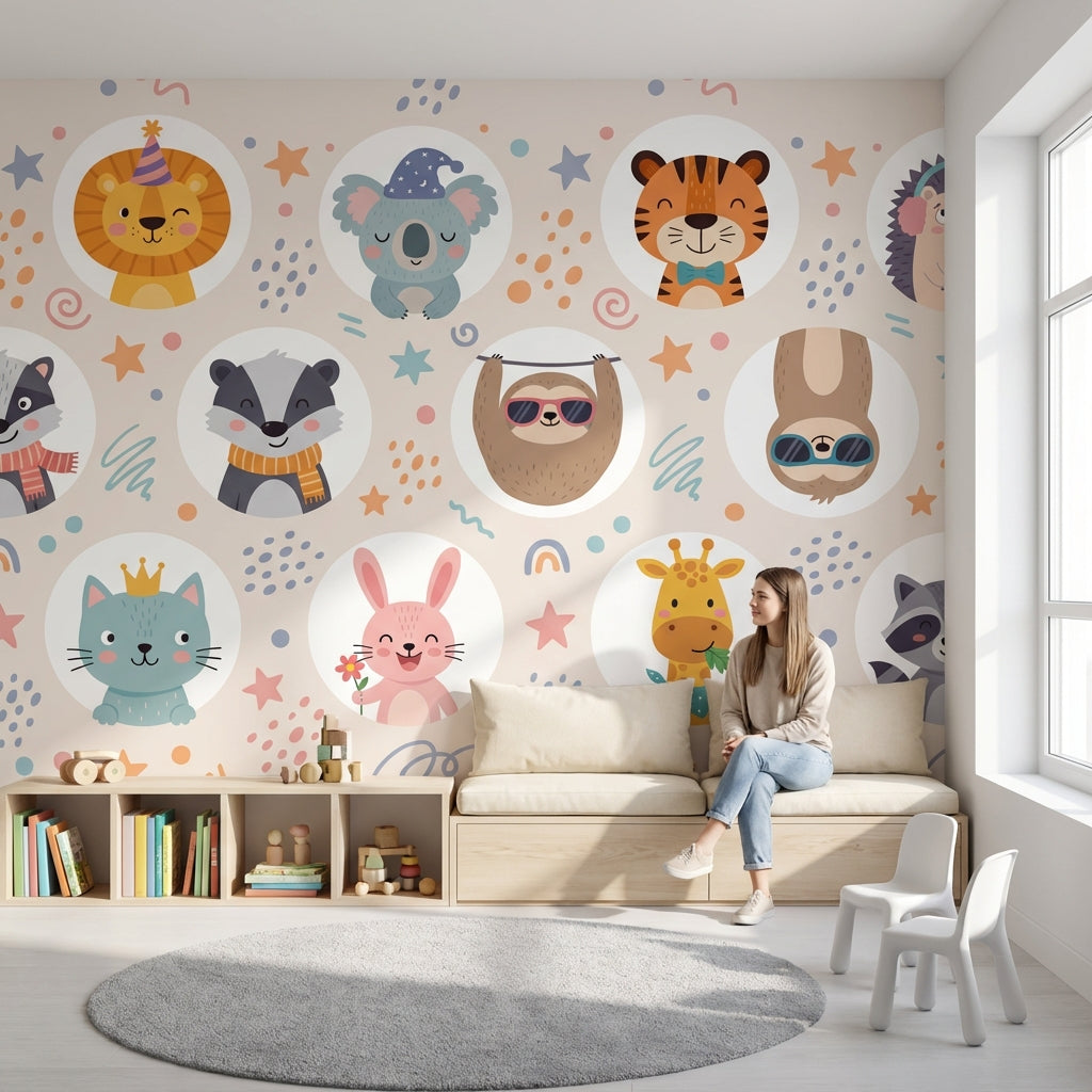 Cartoon Animals Wallpaper Playful Whimsical Wall Mural