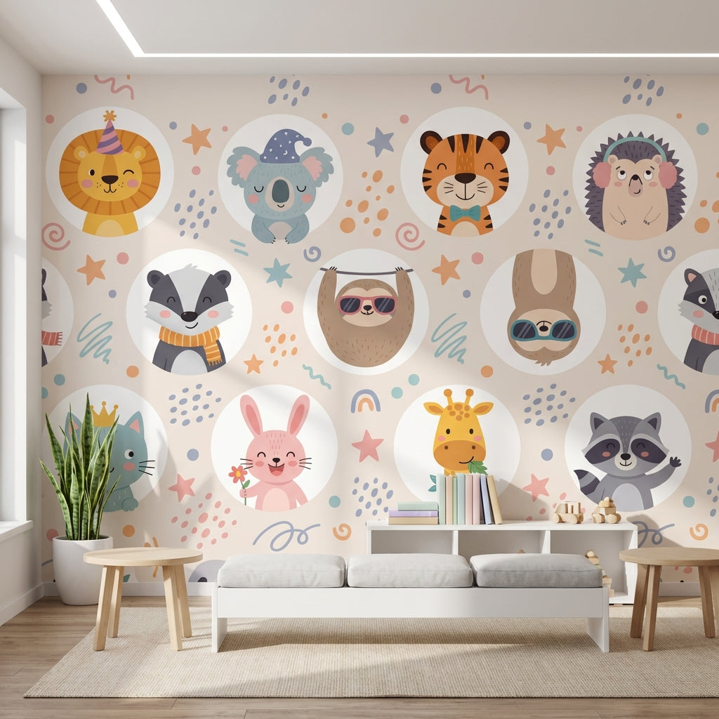 Cartoon Animals Wallpaper Playful Whimsical Wall Mural